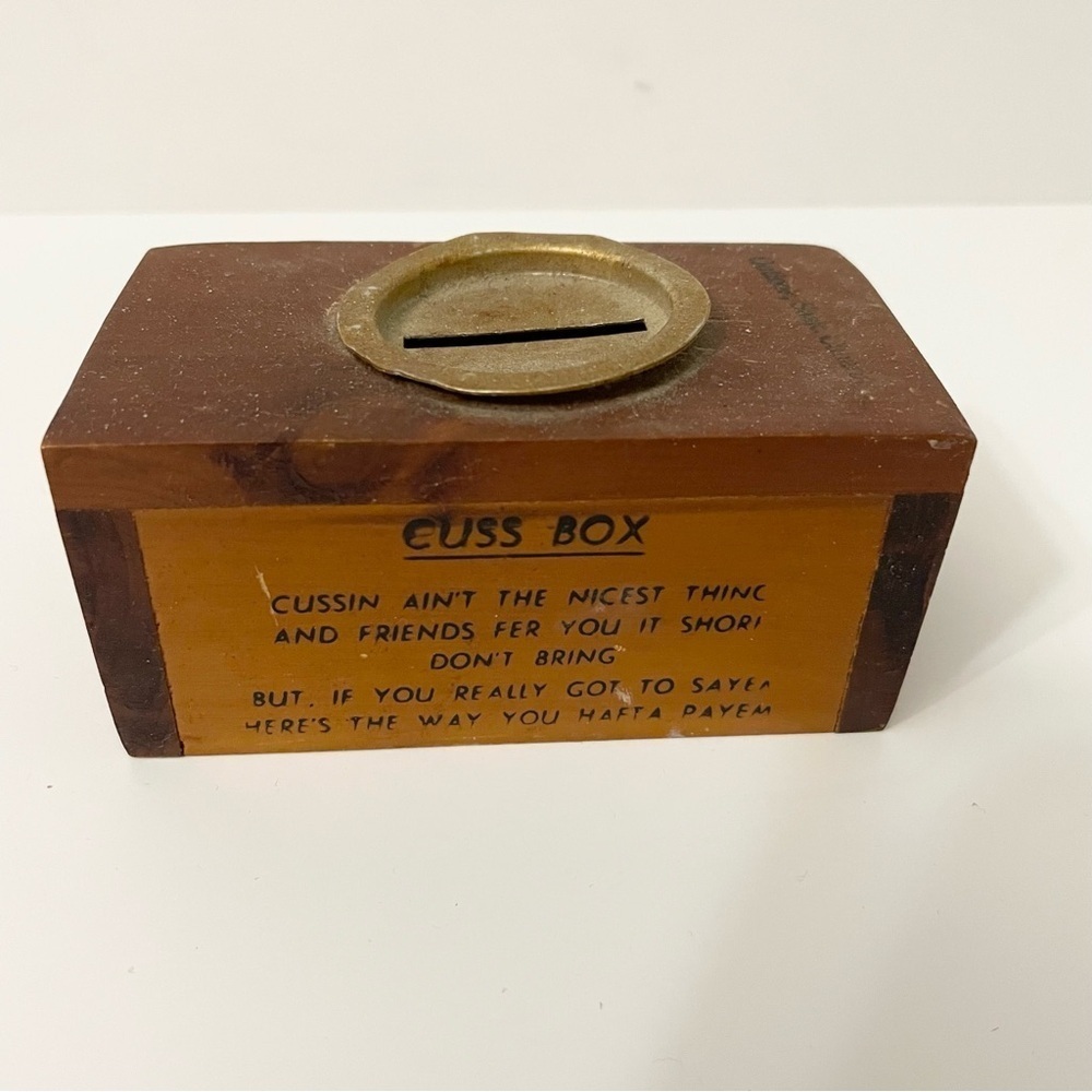 Vintage Wooden Cuss Box Coin Bank Saskatchewan Canada